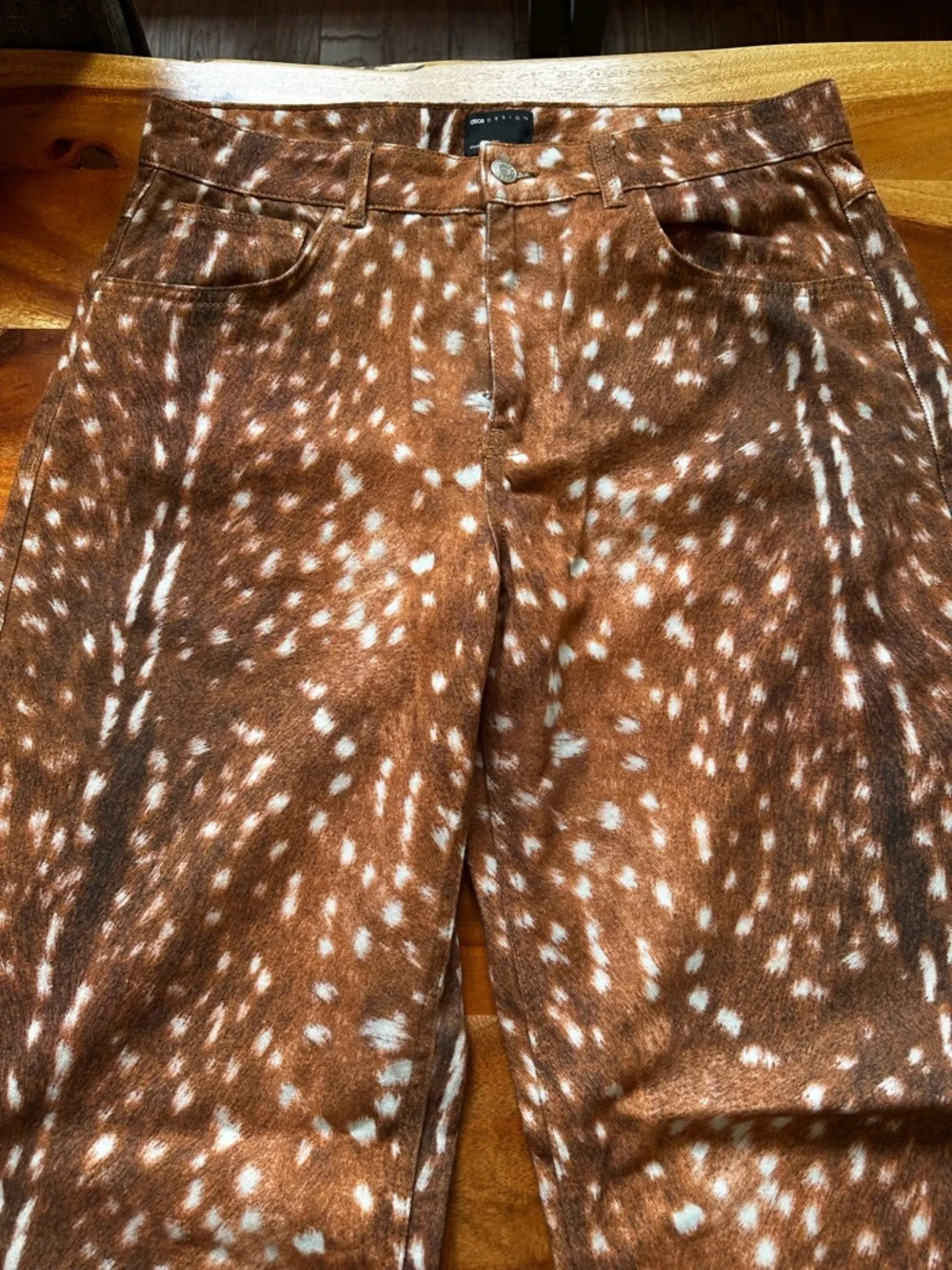 ASOS Brown Spotted Wide Leg Pants US 8 - Picture 6 of 8